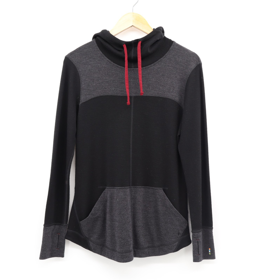 Smartwool Hoodie Women's Sz L Gray Black Merino 250 Raglan Long Sleeve Pullover